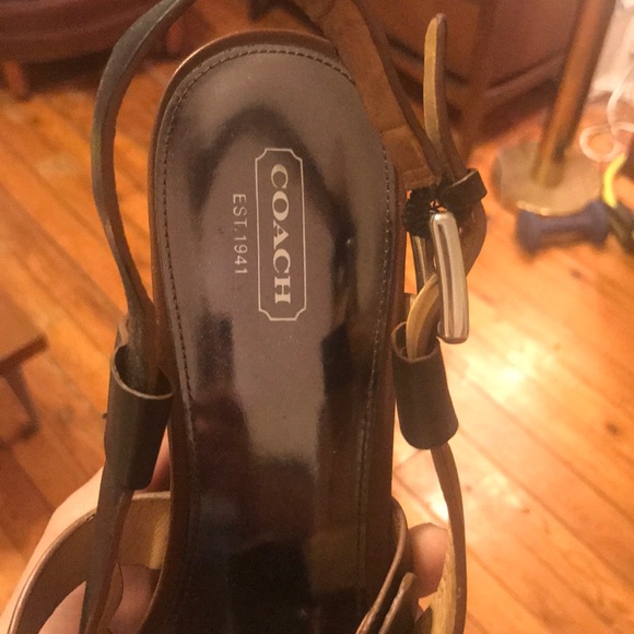 Coach strappy wood and leather wedges, barely worn - Picture 3 of 4